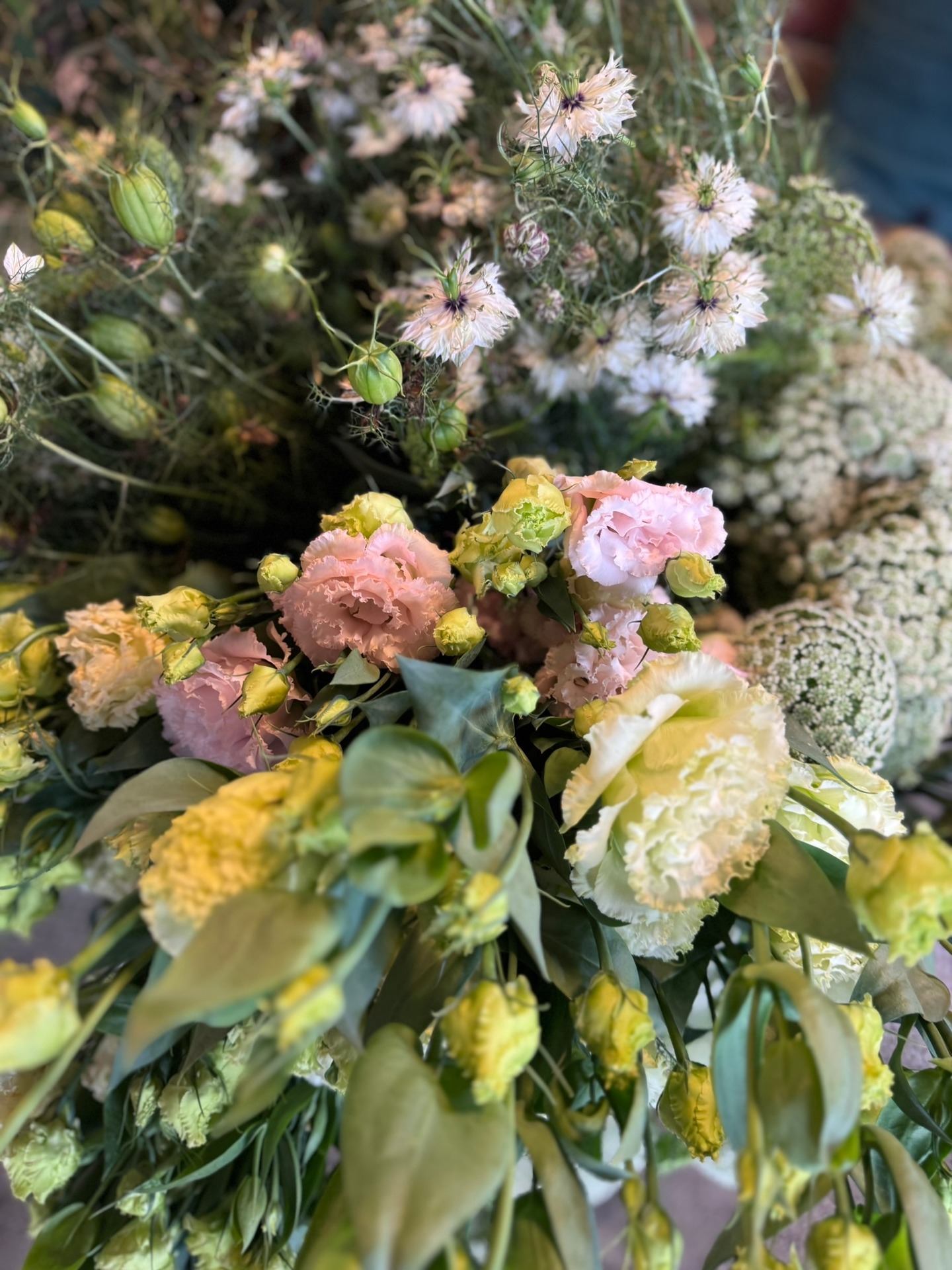 Rosa und weiße Blüten mit feinem Grün zum floralen Gestalten